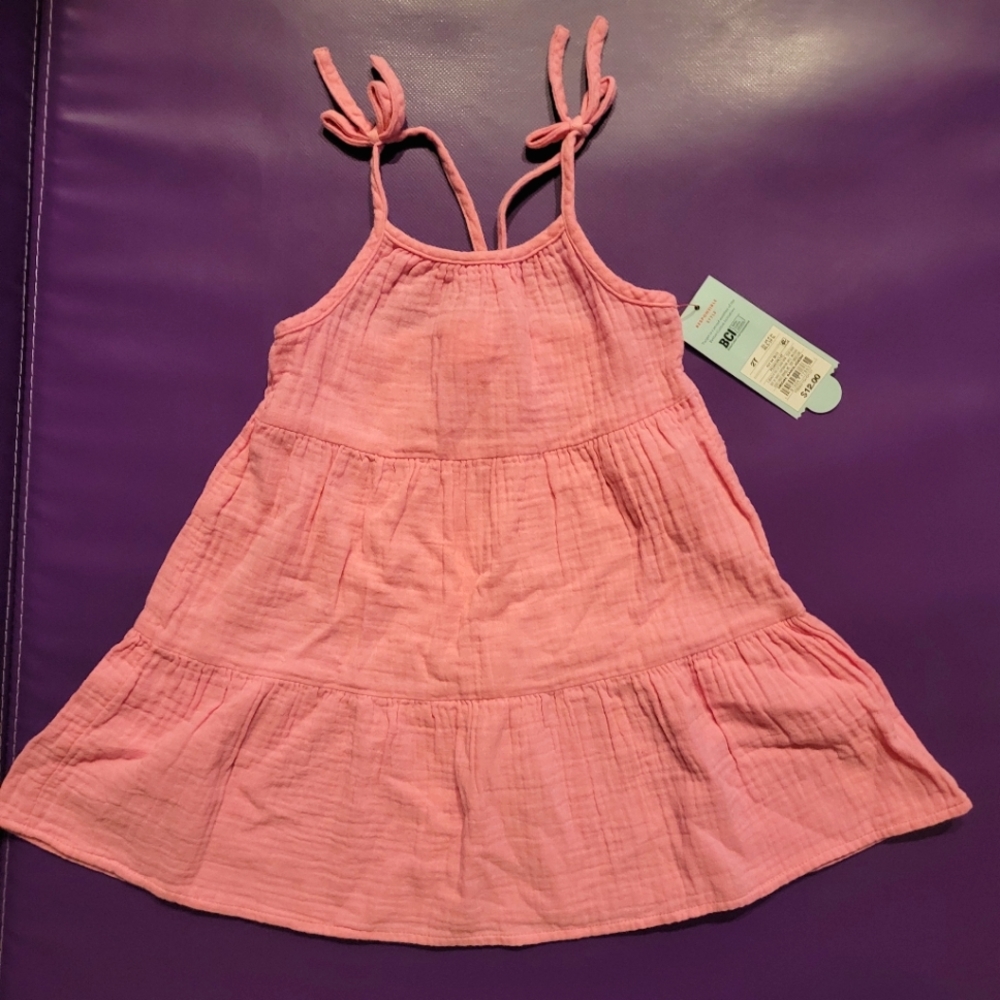 Pink toddler linen spaghetti strap dress 2T